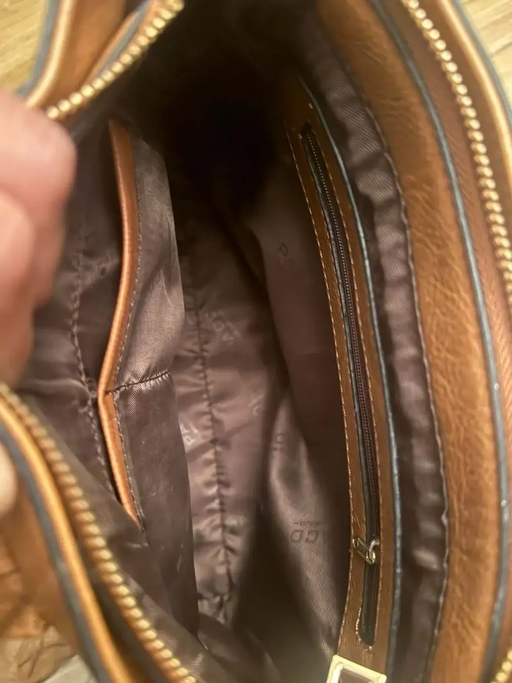 PACD Brown Satchel with Embossed Rose Floral Detail and Sculpted Ring Handles
